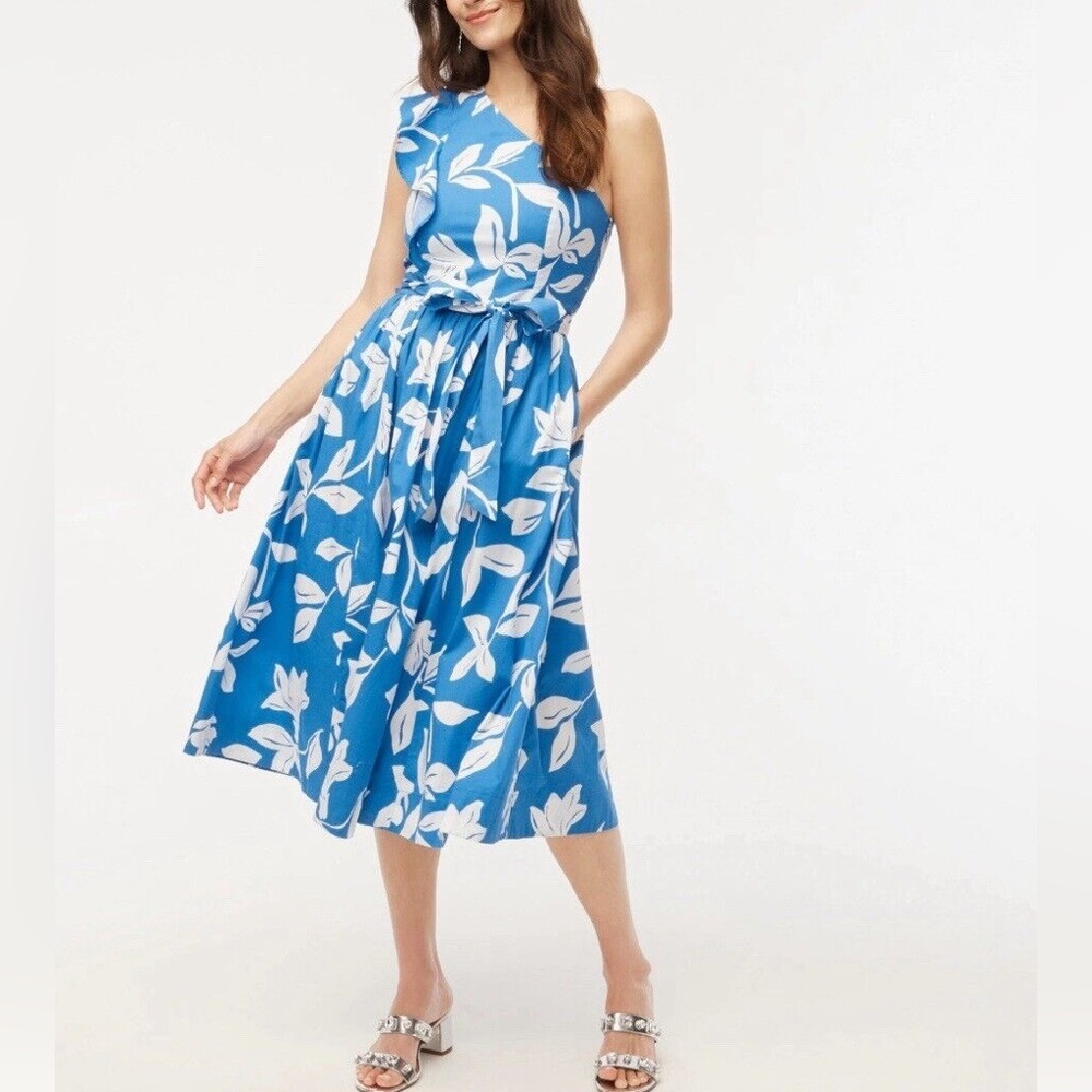 NWOT Blue One-Shoulder Floral Midi Dress